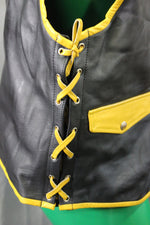 OnF Leather Bar Vest - Black with Yellow Highlights