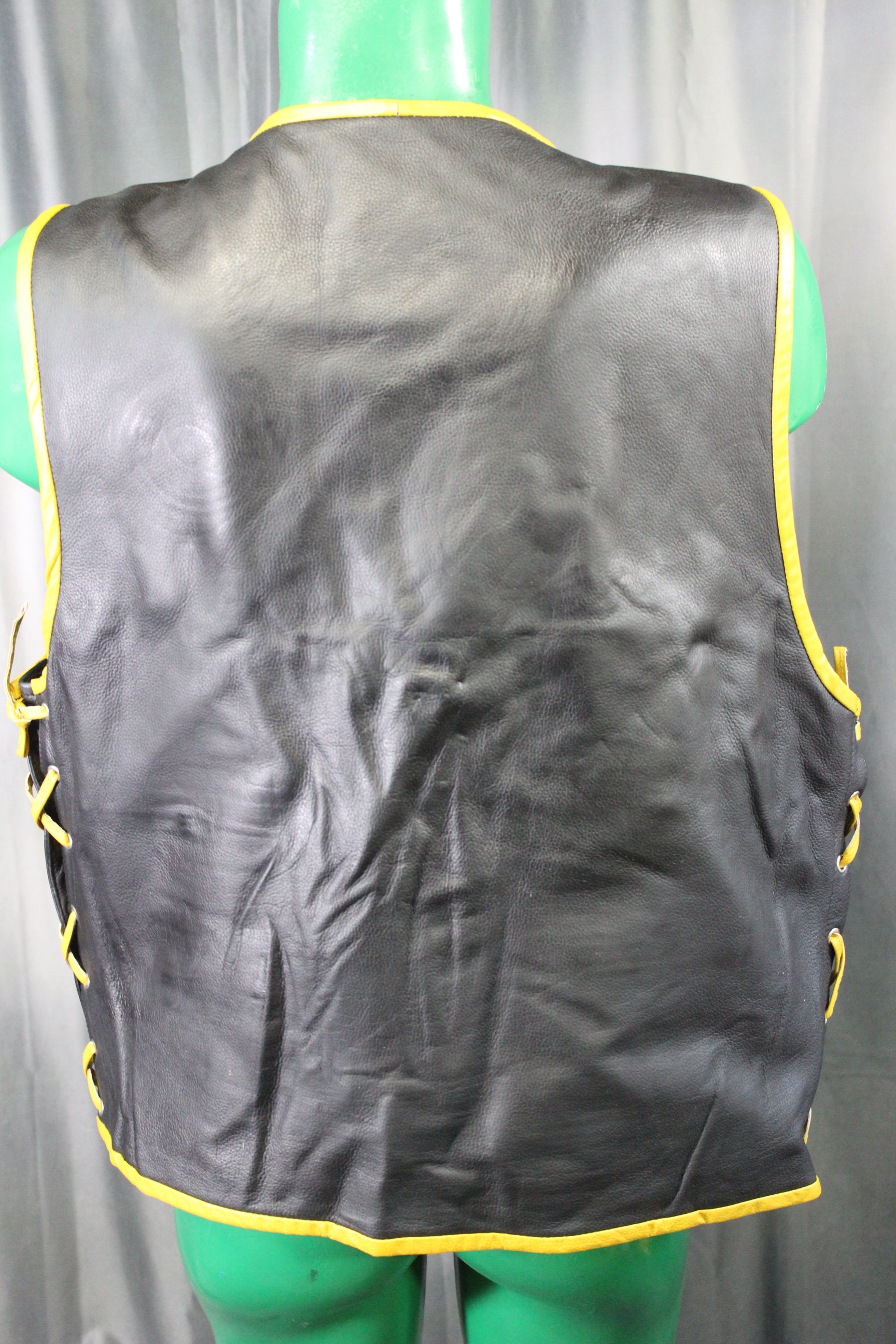 OnF Leather Bar Vest - Black with Yellow Highlights