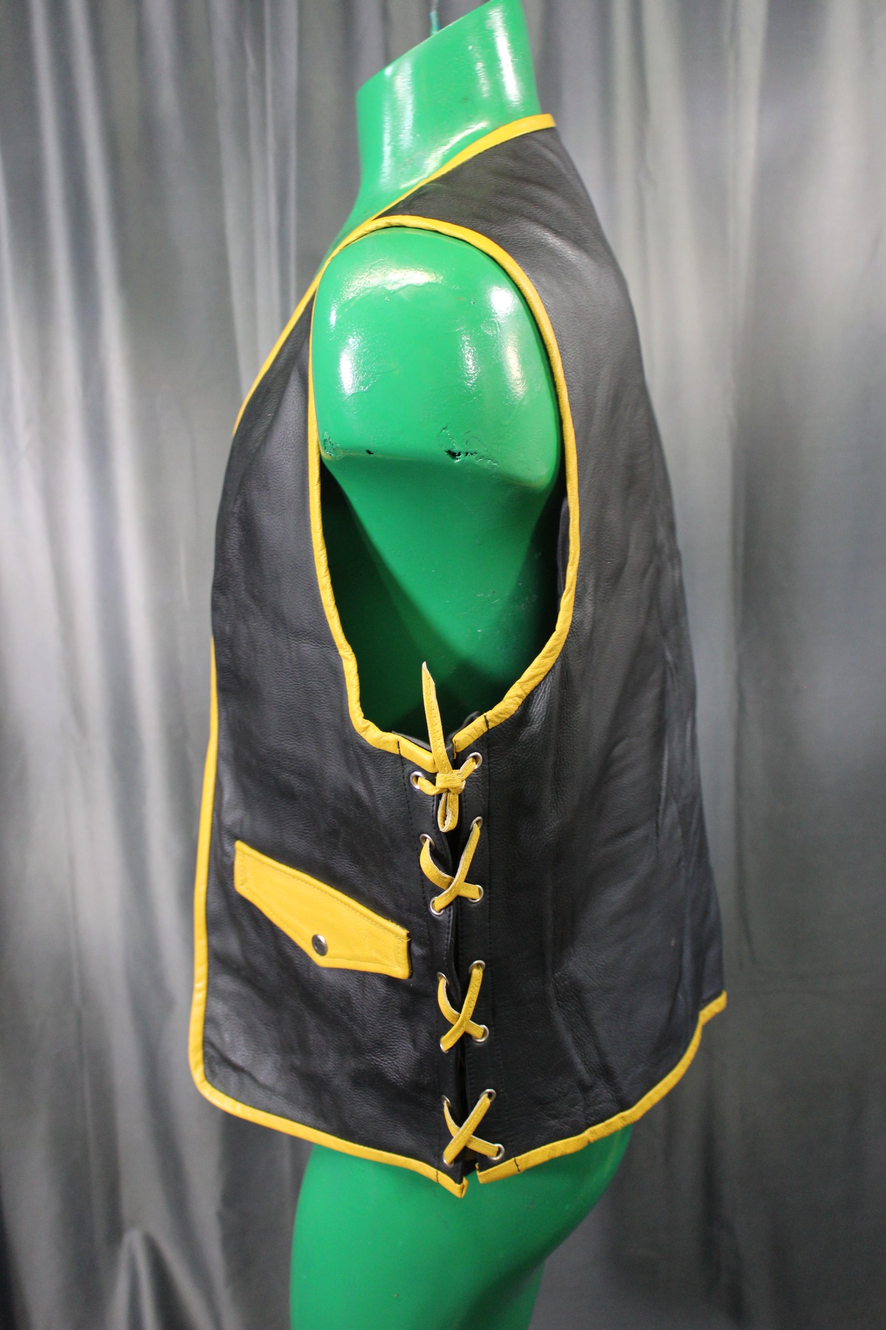 OnF Leather Bar Vest - Black with Yellow Highlights