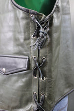 Gilet de bar en cuir OnF - Vert chasseur avec reflets noirs
