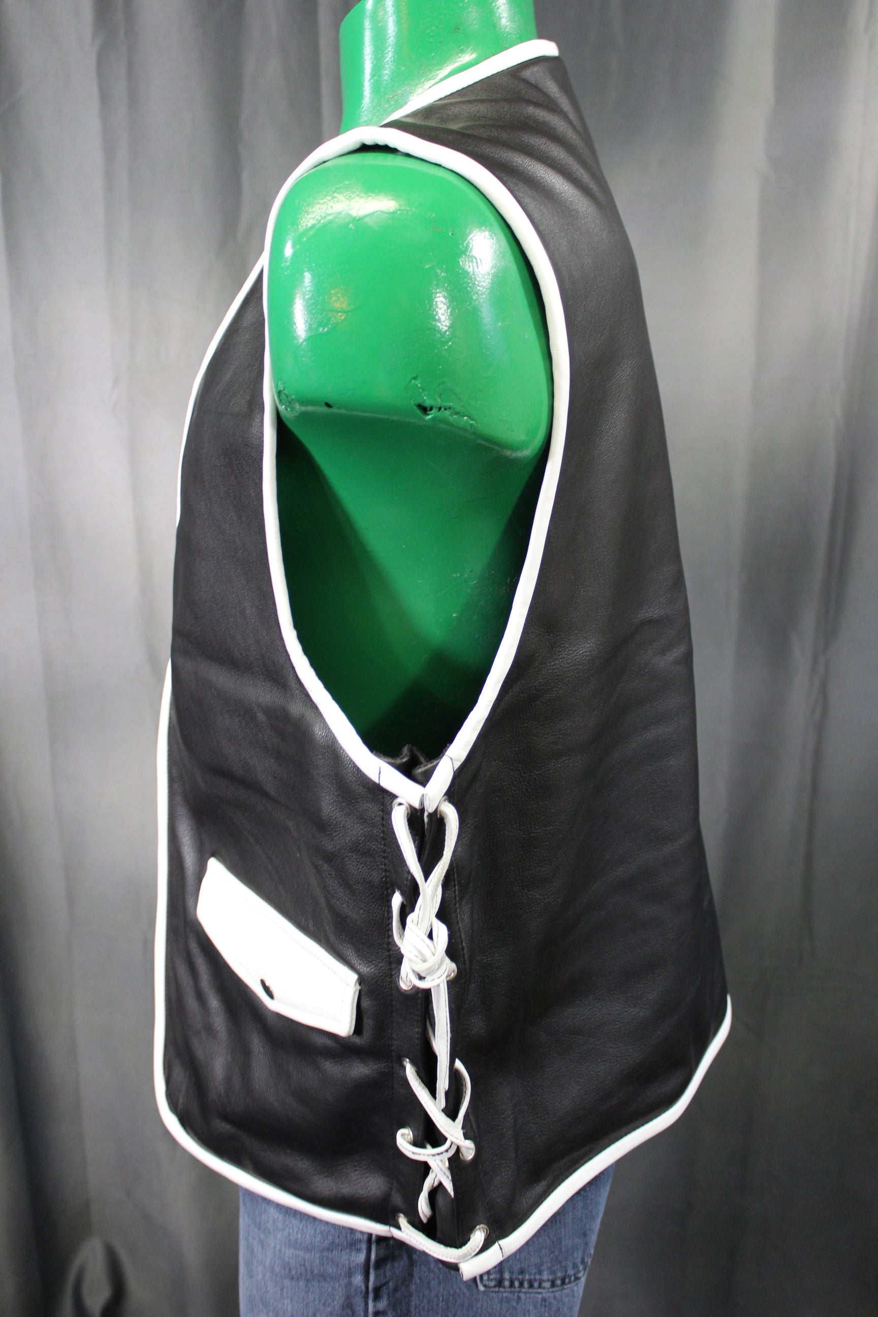 OnF Leather Bar Vest - Black with White Highlights