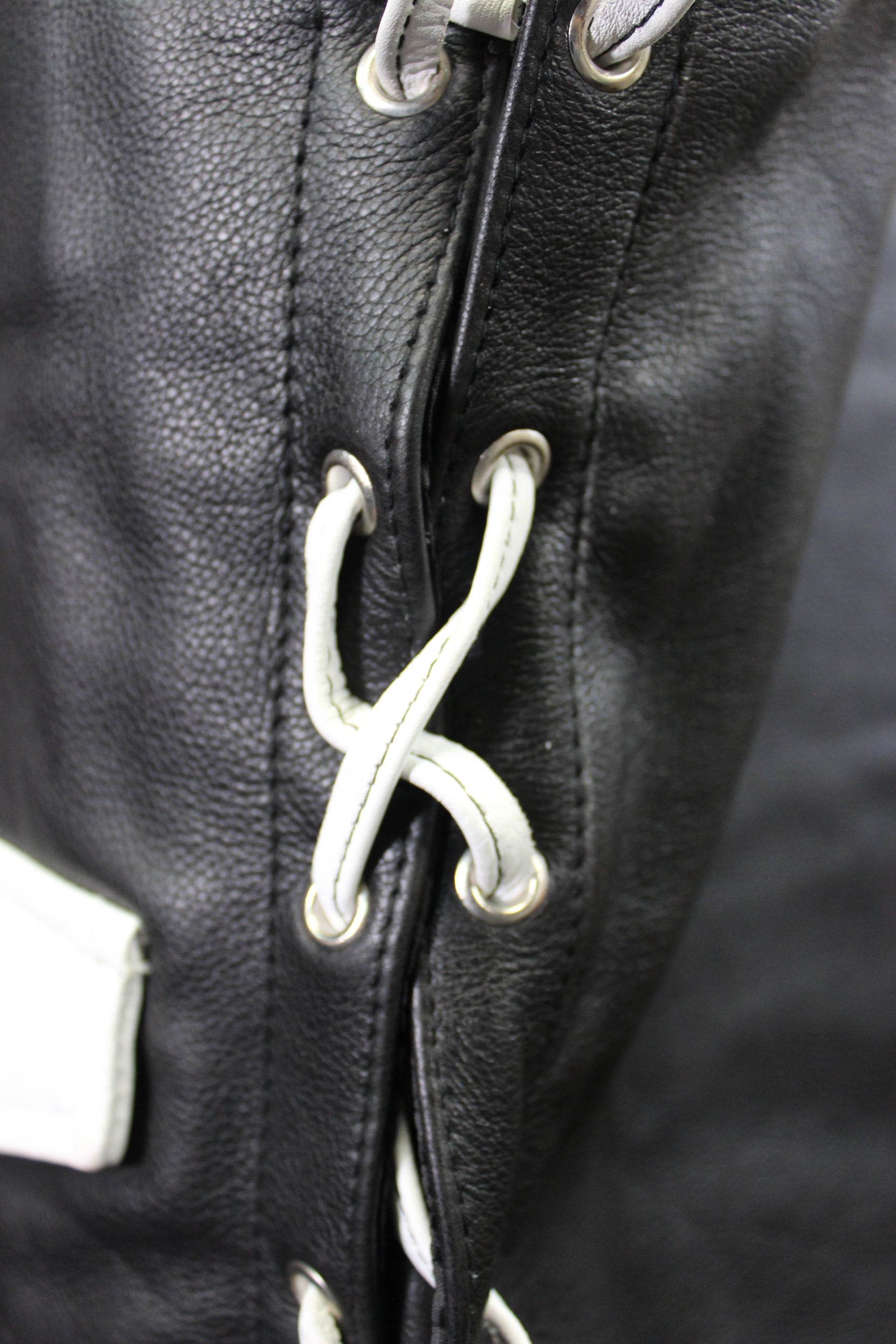 OnF Leather Bar Vest - White with Black Highlights