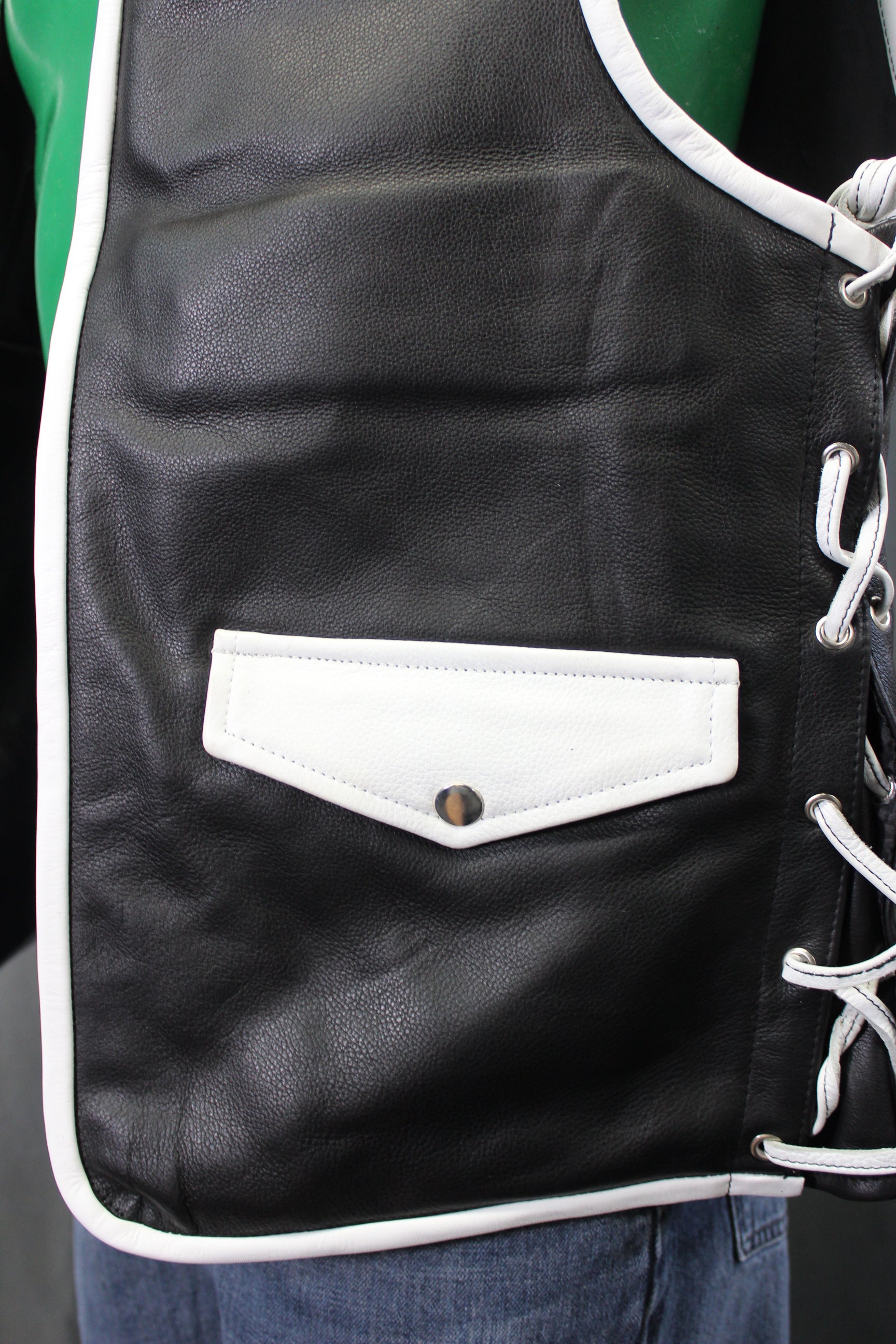 OnF Leather Bar Vest - Black with White Highlights