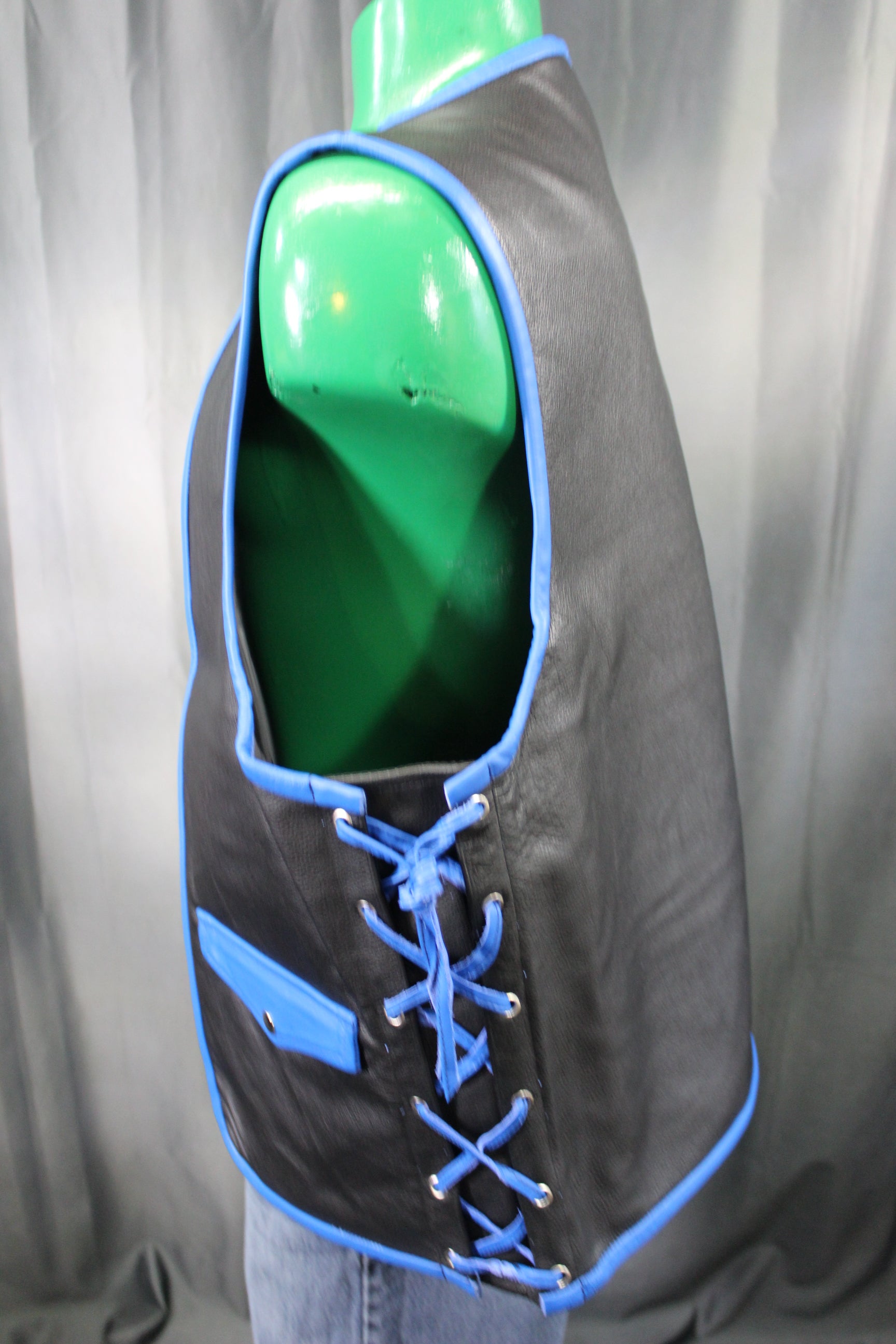 OnF Leather Bar Vest - Black with Blue Highlights