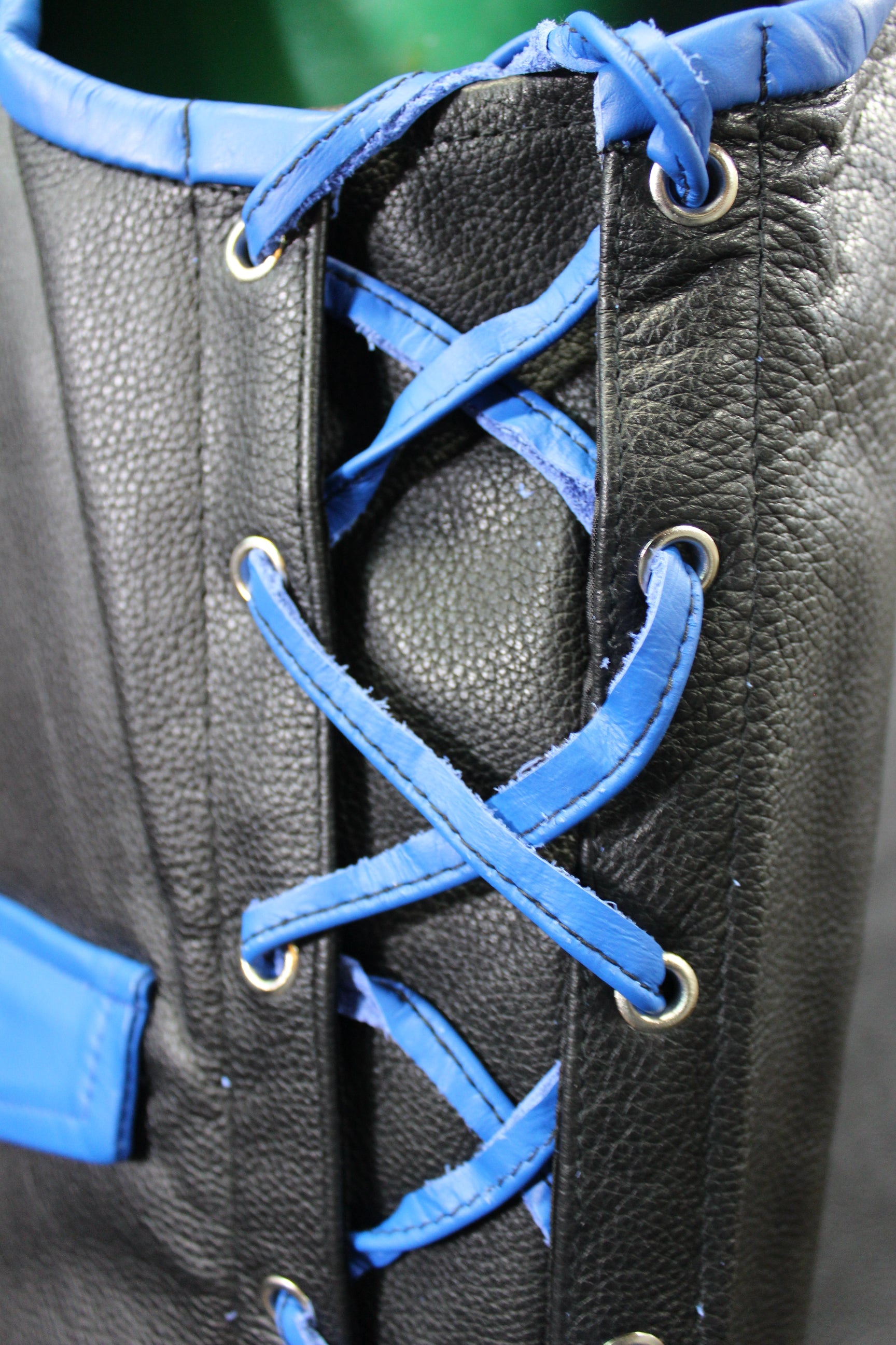 OnF Leather Bar Vest - Black with Blue Highlights