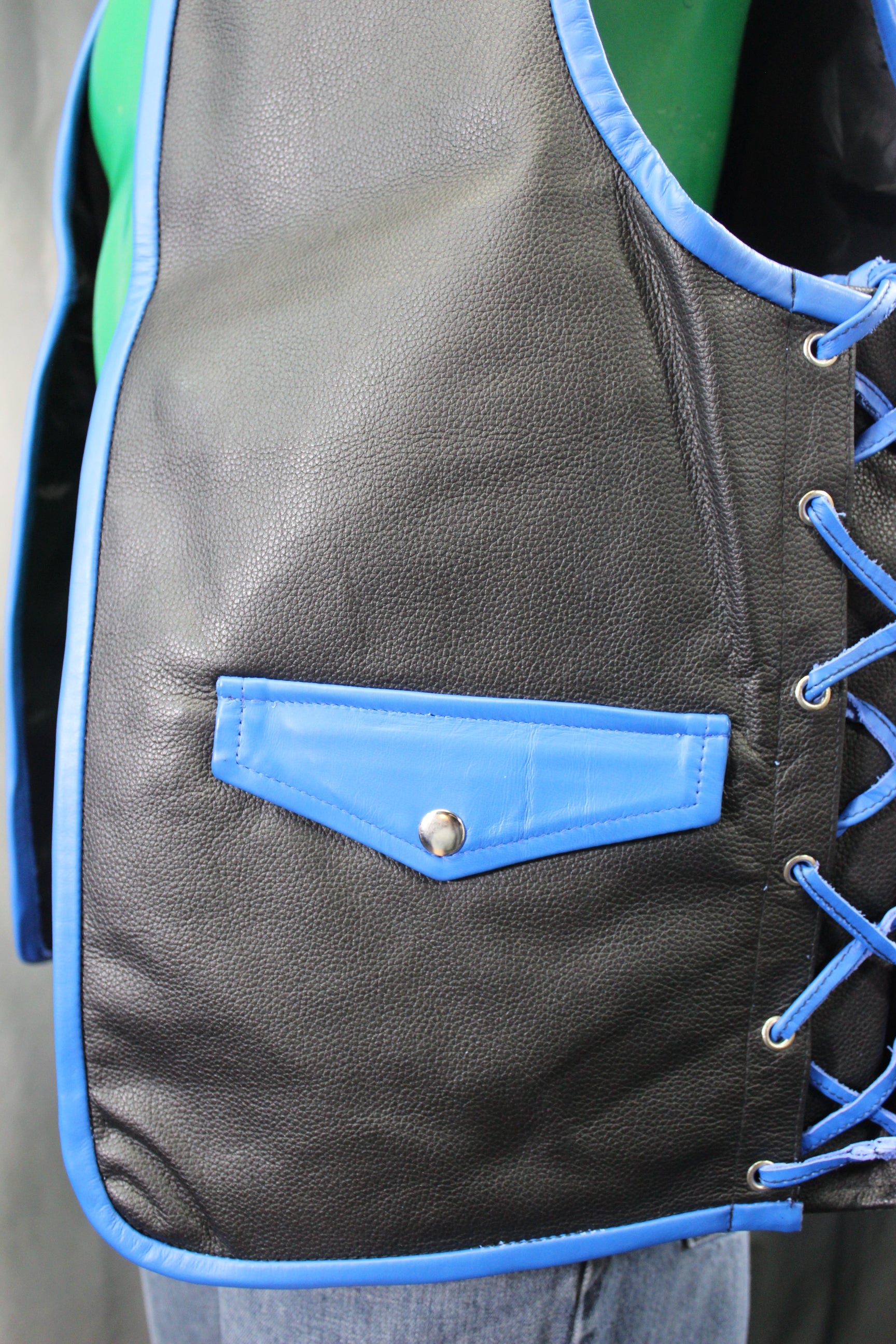 OnF Leather Bar Vest - Black with Blue Highlights