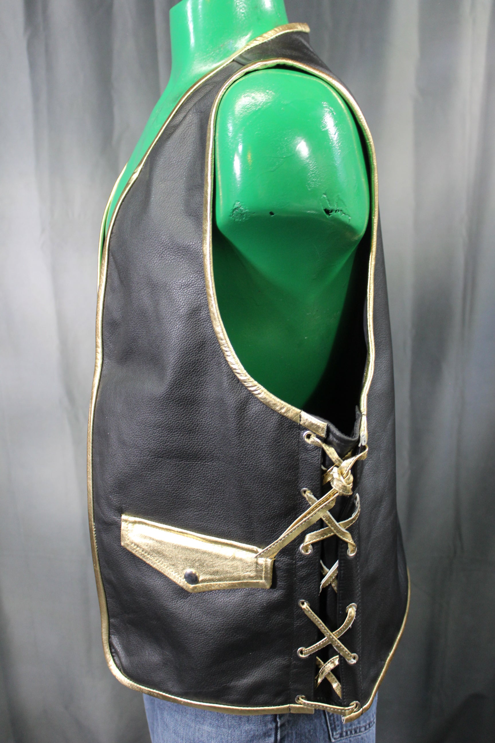 OnF Leather Bar Vest - Black with Gold Highlights