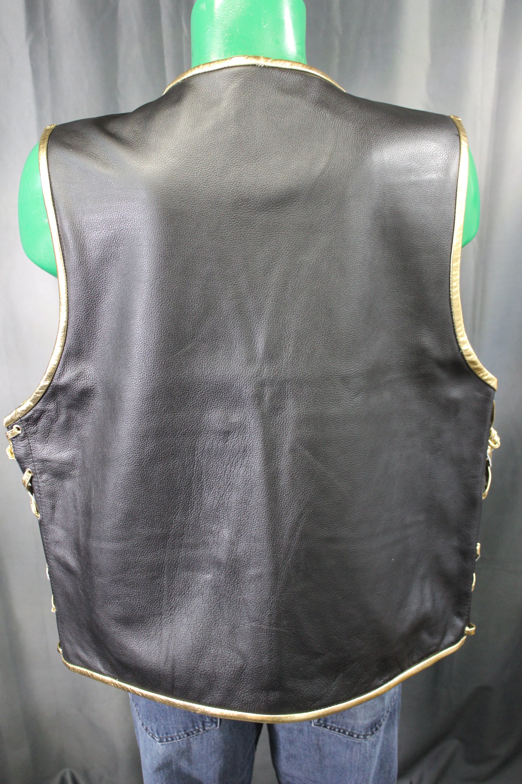 OnF Leather Bar Vest - Black with Gold Highlights