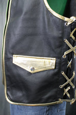 OnF Leather Bar Vest - Black with Gold Highlights