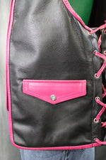 Chaleco de barra de cuero OnF - Negro con reflejos rosas