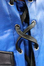 Gilet de bar en cuir OnF - Bleu avec reflets noirs