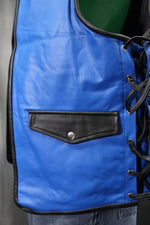 Gilet de bar en cuir OnF - Bleu avec reflets noirs