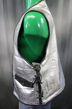 OnF Leather Bar Vest - Silver with Black Highlights