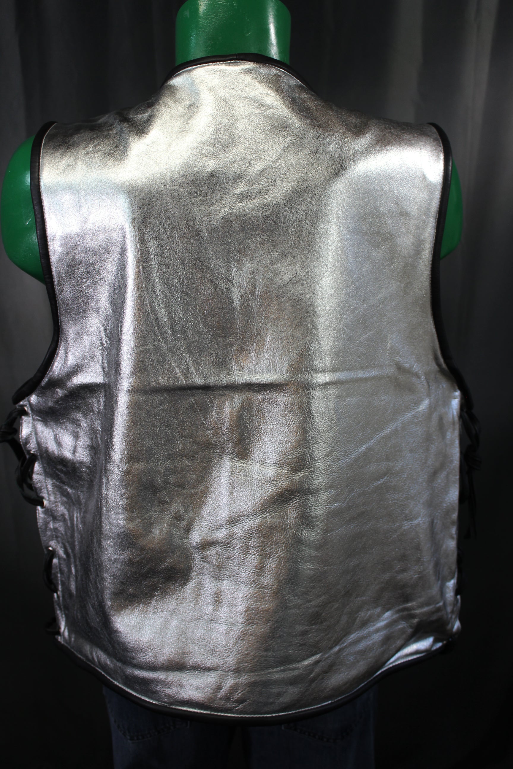 OnF Leather Bar Vest - Silver with Black Highlights