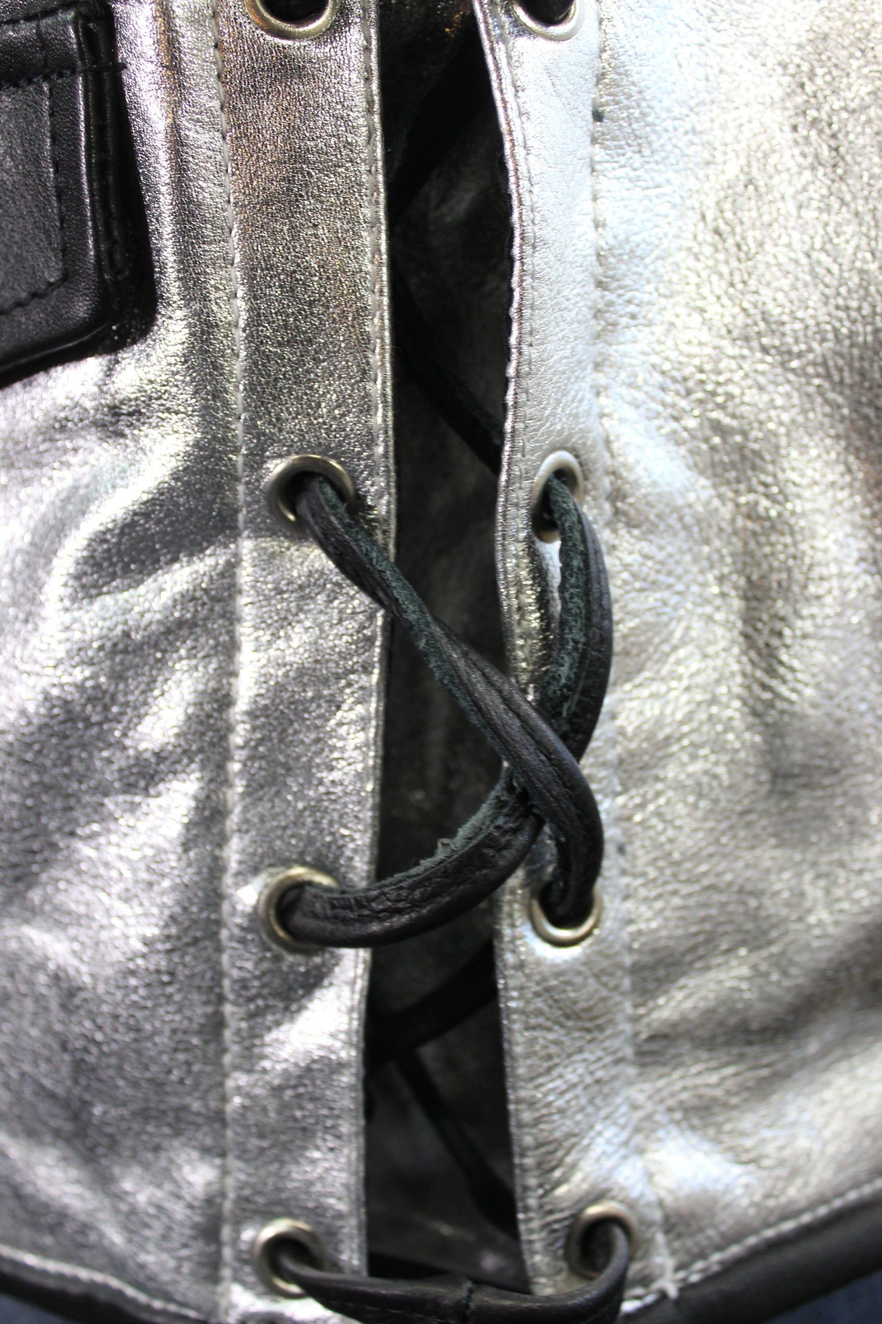 OnF Leather Bar Vest - Silver with Black Highlights