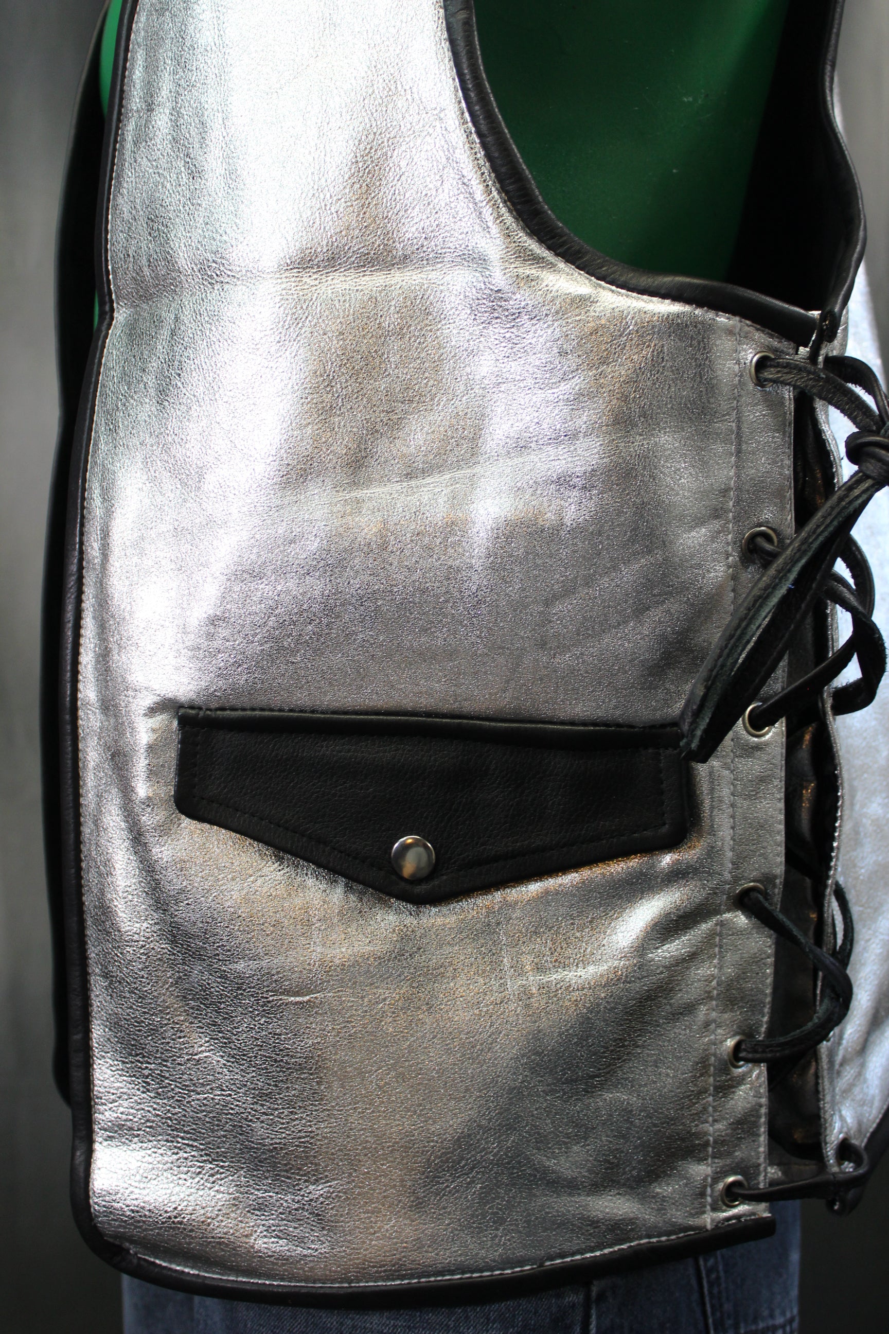 OnF Leather Bar Vest - Silver with Black Highlights