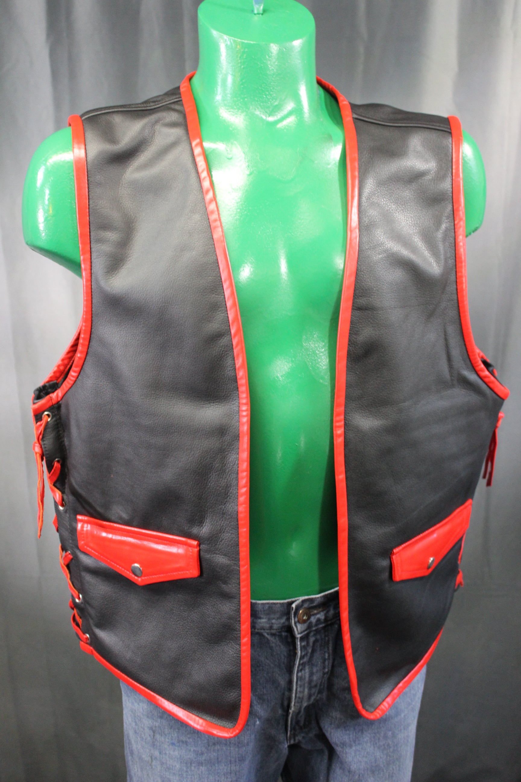 OnF Leather Bar Vest - Black with Red Highlights