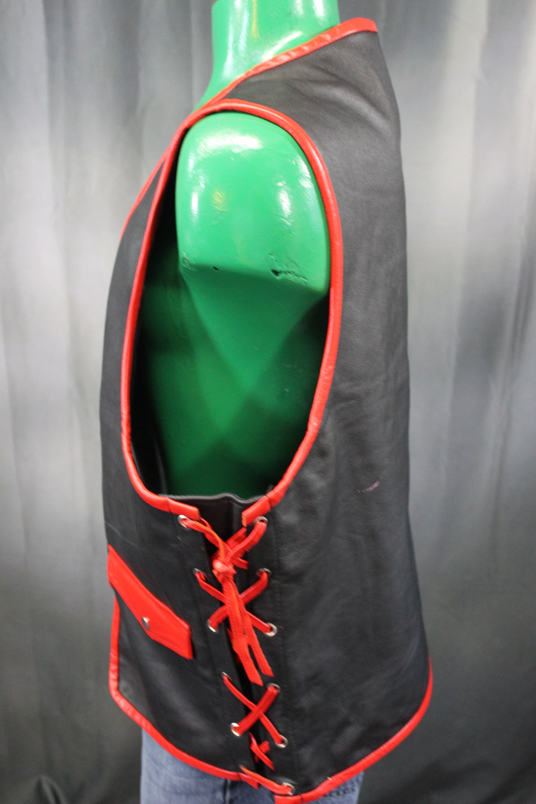 OnF Leather Bar Vest - Black with Red Highlights