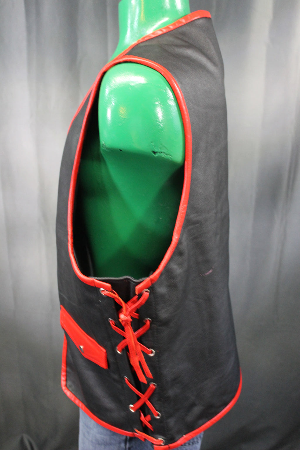 OnF Leather Bar Vest - Black with Red Highlights