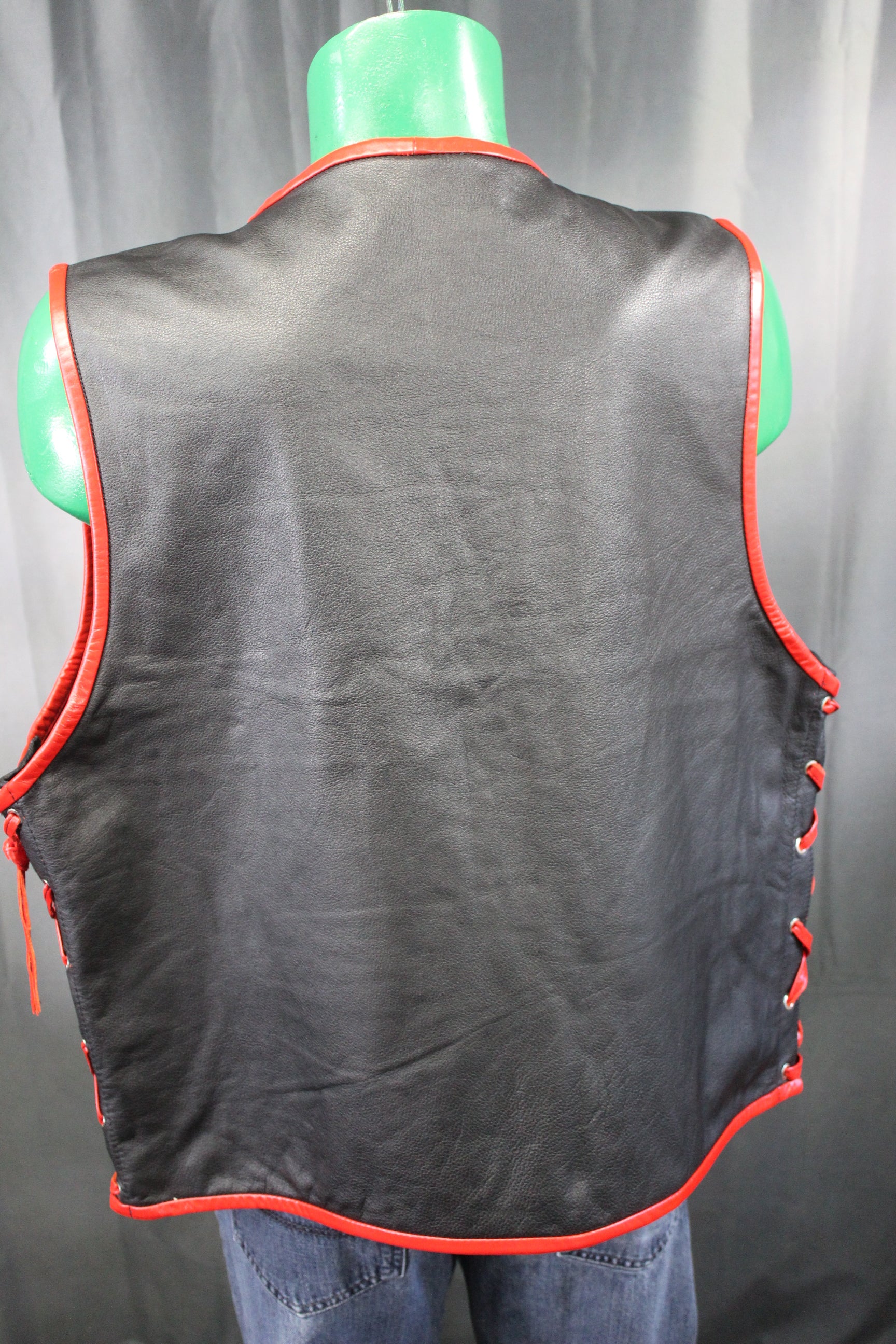 OnF Leather Bar Vest - Black with Red Highlights