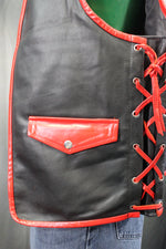 OnF Leather Bar Vest - Black with Red Highlights