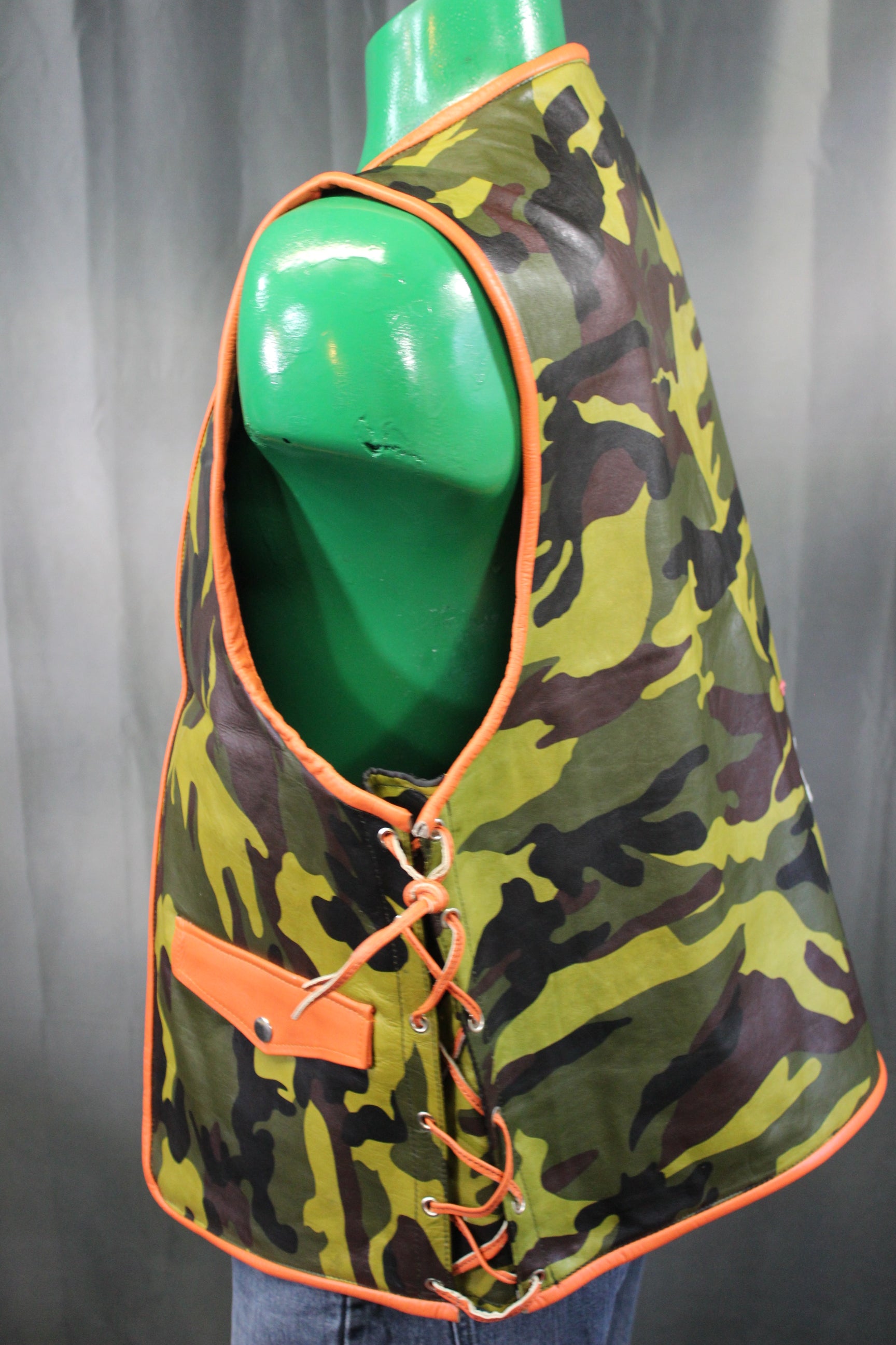 OnF Leather Bar Vest - Camo with orange Highlights