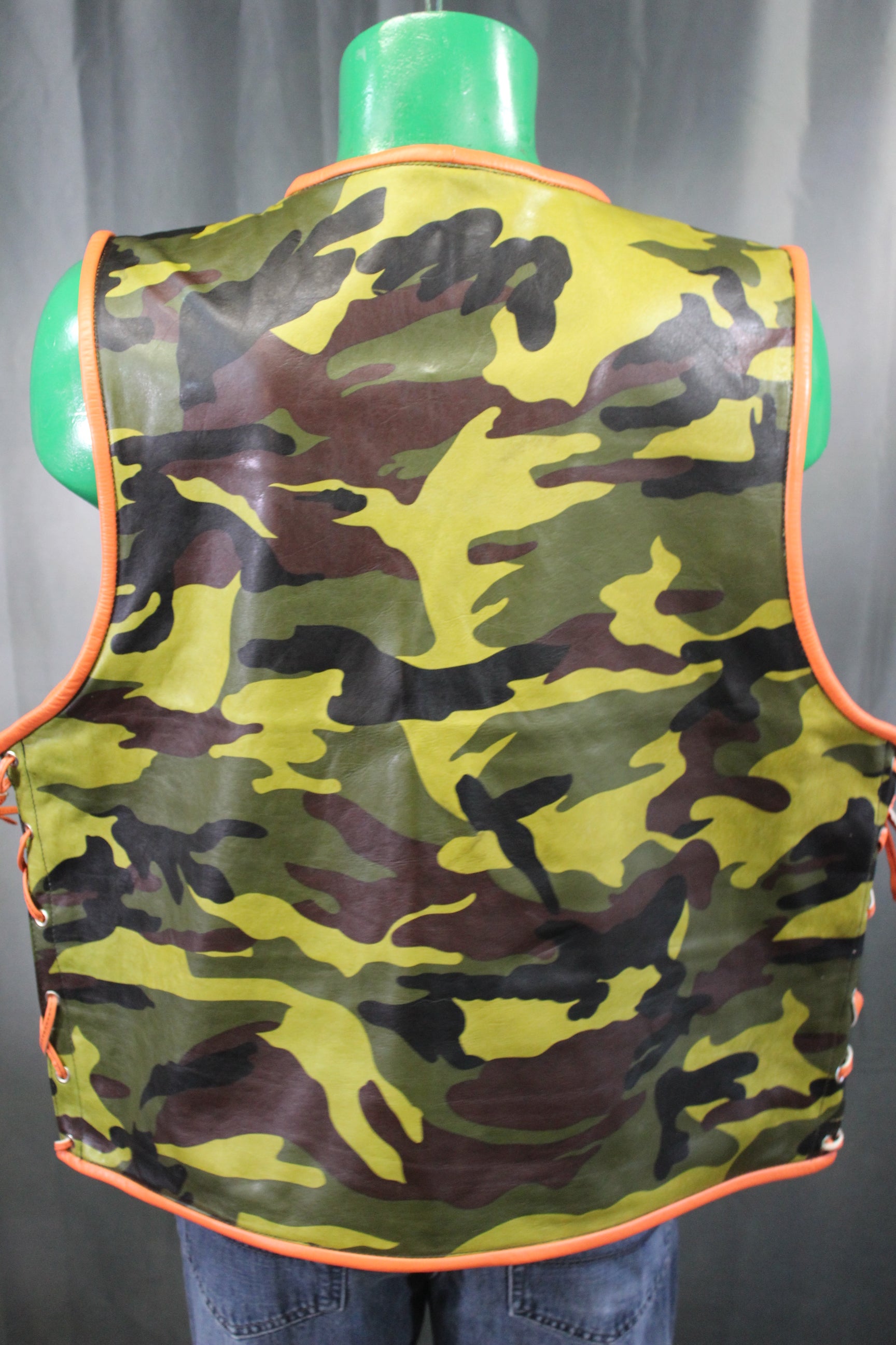 OnF Leather Bar Vest - Camo with orange Highlights