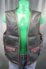 OnF Leather Bar Vest - Black with Brown Highlights