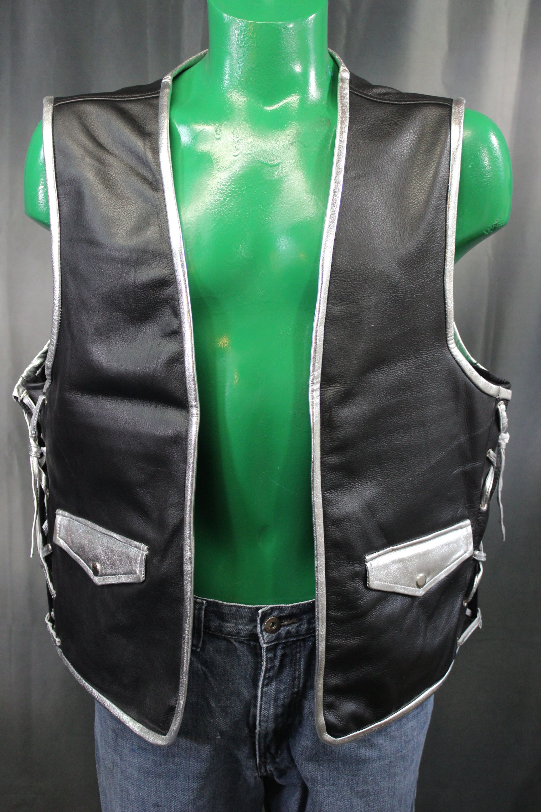 OnF Leather Bar Vest - Black with Silver Highlights