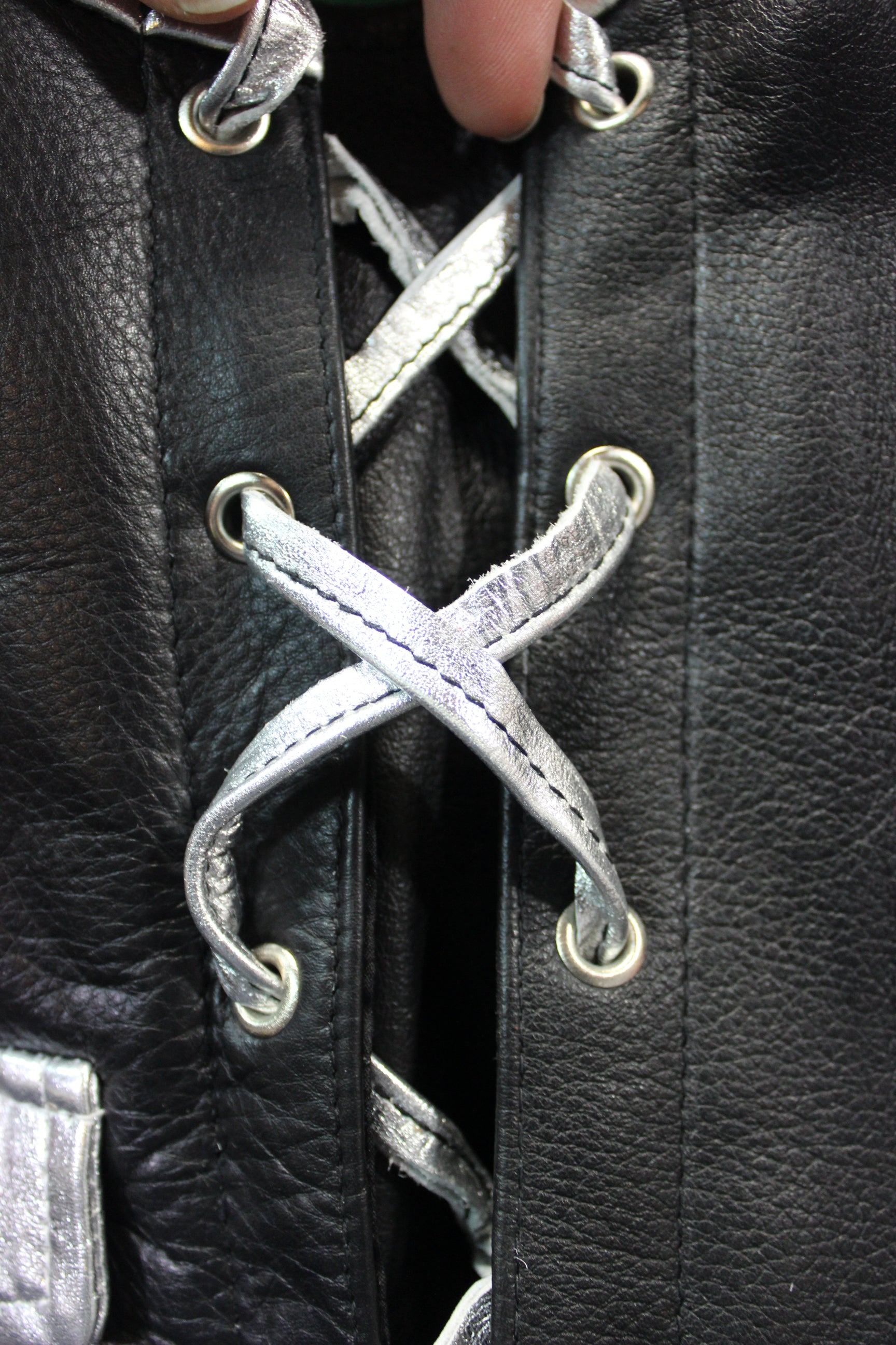 OnF Leather Bar Vest - Black with Silver Highlights