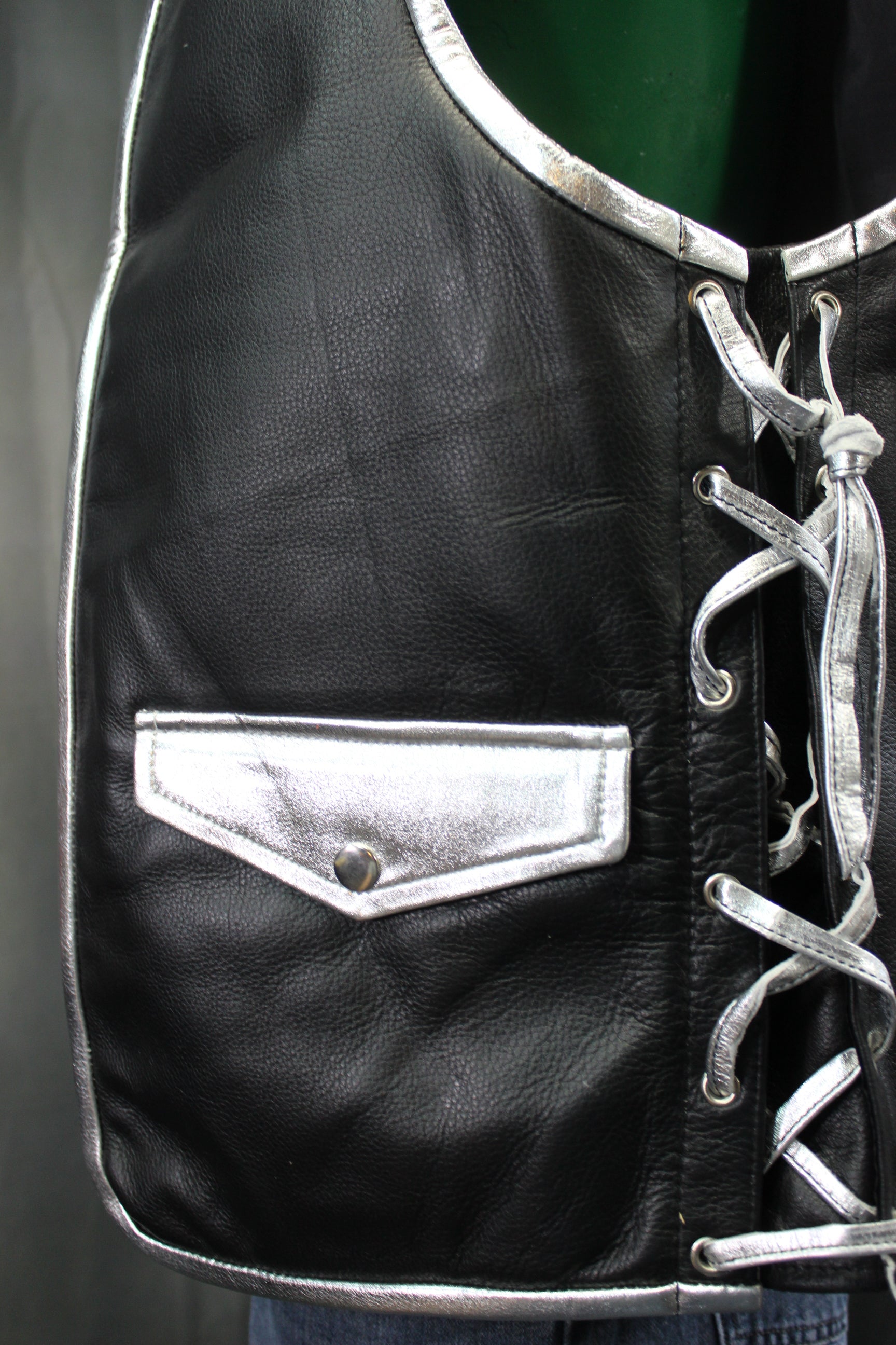OnF Leather Bar Vest - Black with Silver Highlights