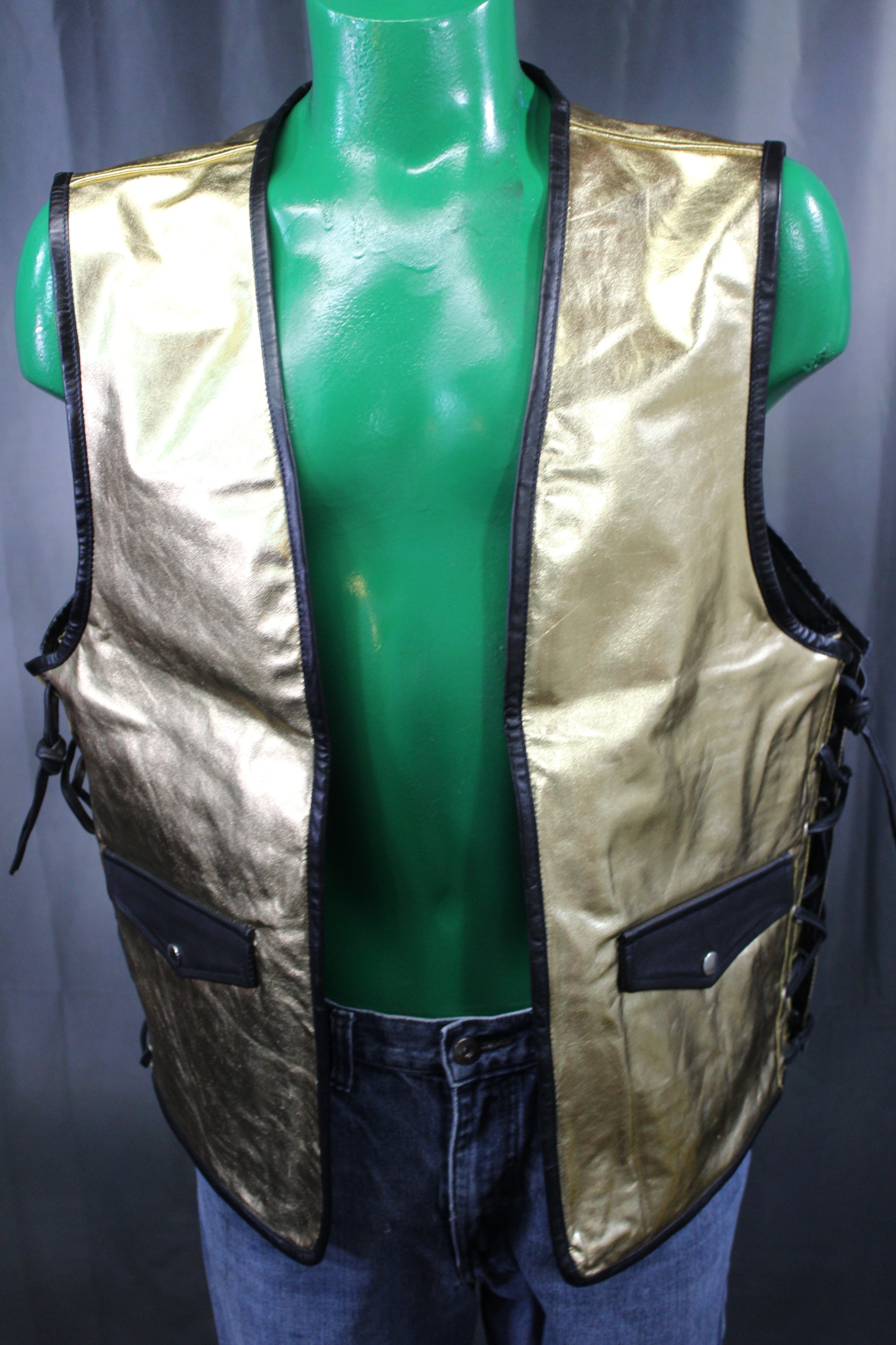 OnF Leather Bar Vest - Gold with Black Highlights
