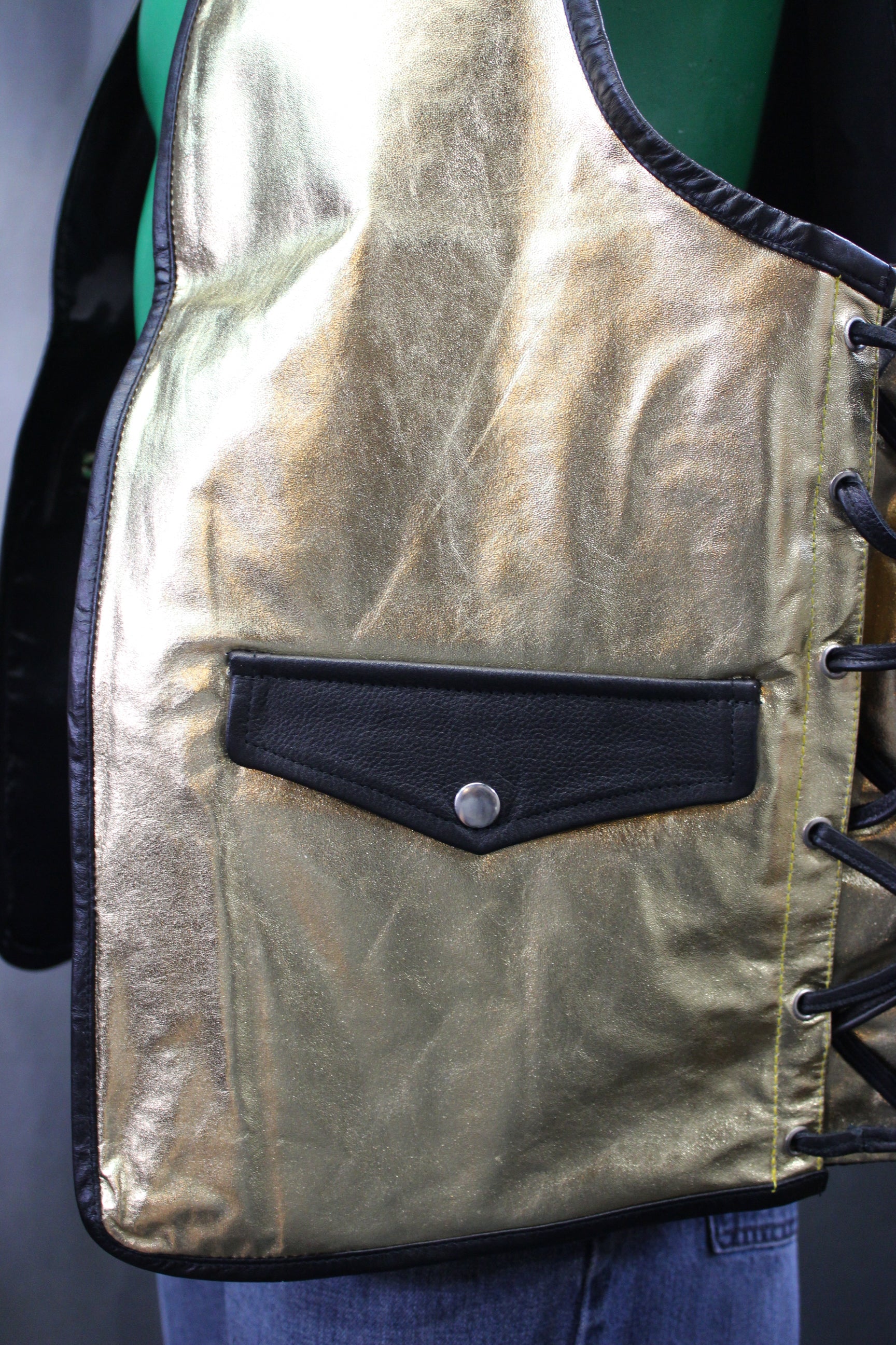 OnF Leather Bar Vest - Gold with Black Highlights