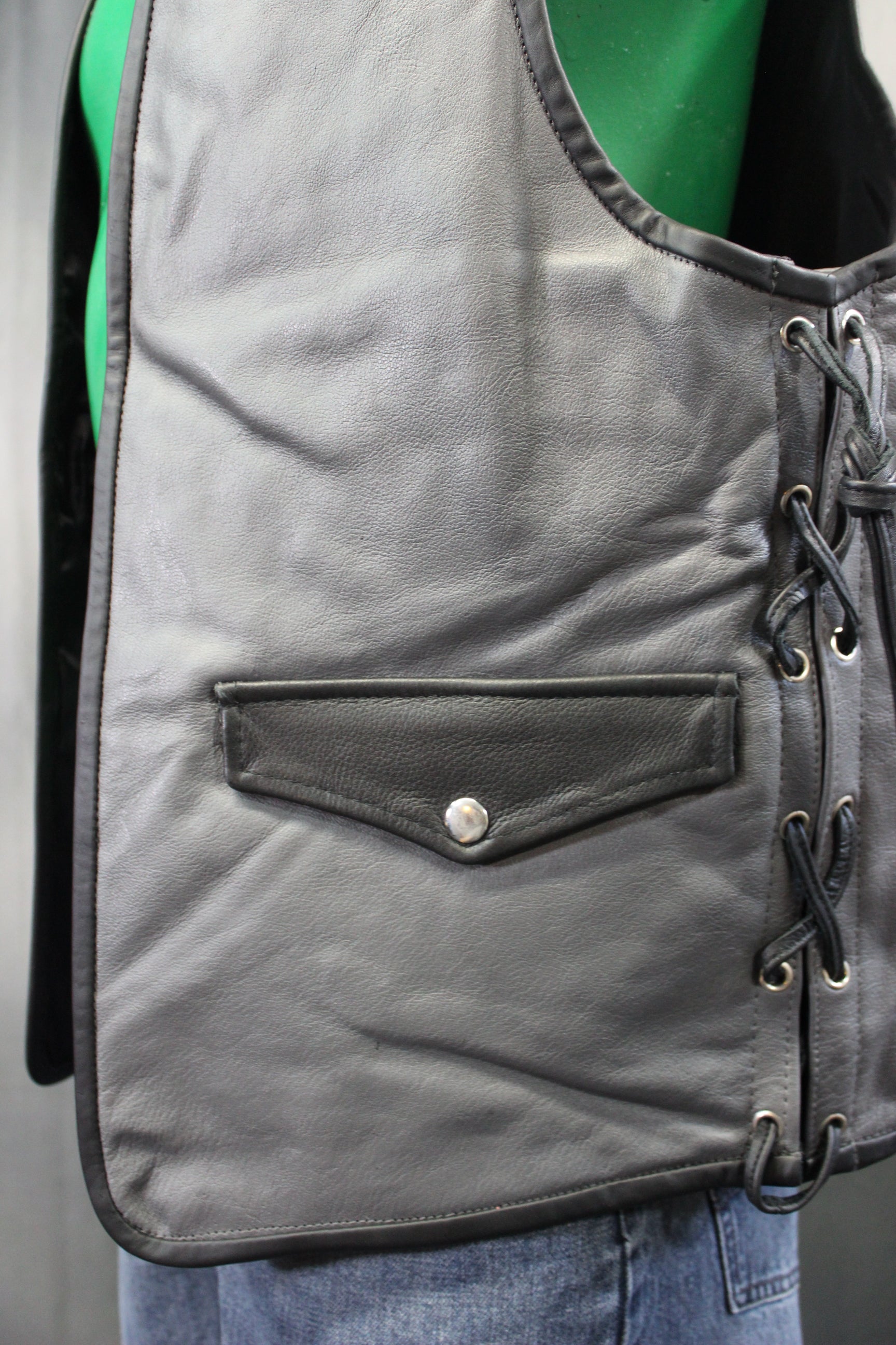 OnF Leather Bar Vest - Grey with Black Highlights