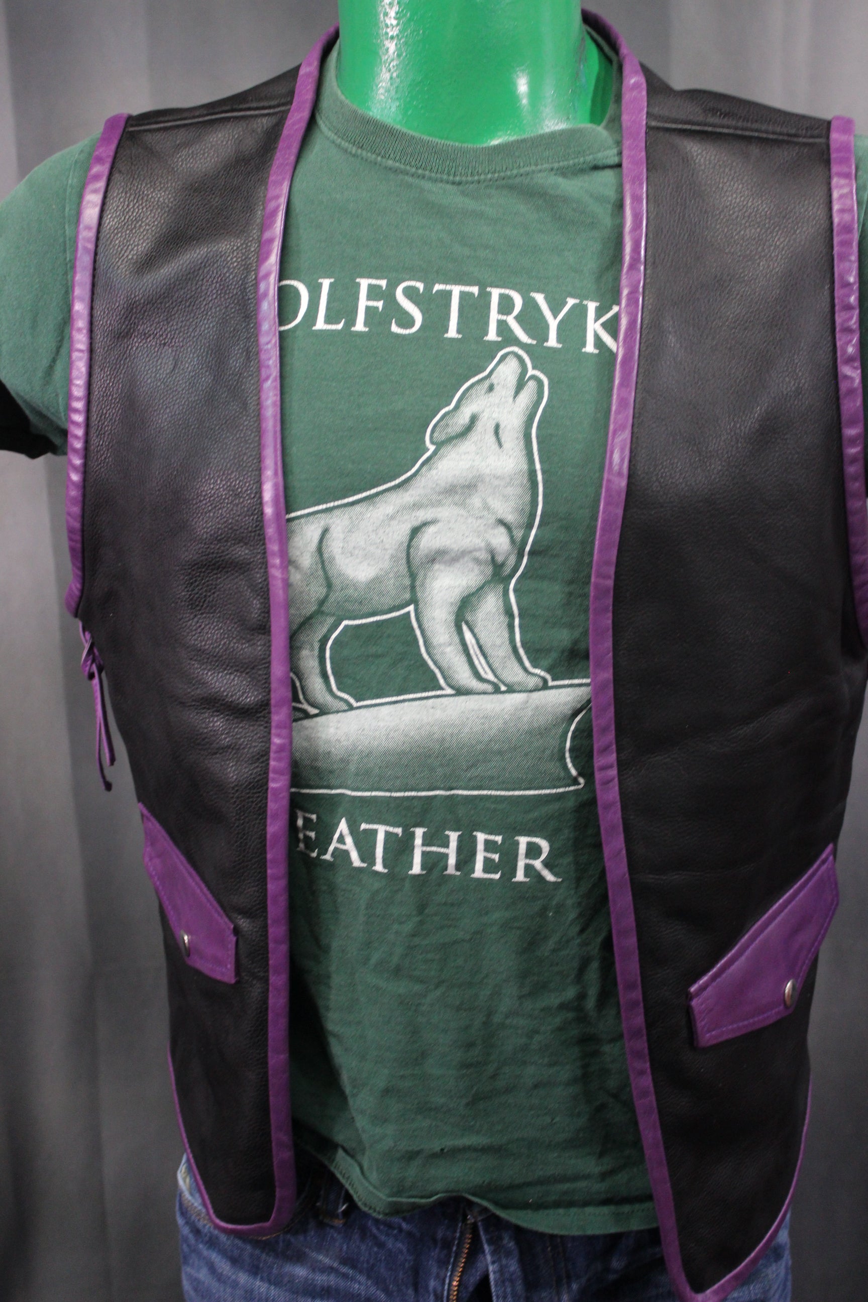 OnF Leather Bar Vest - Black with Purple Highlights