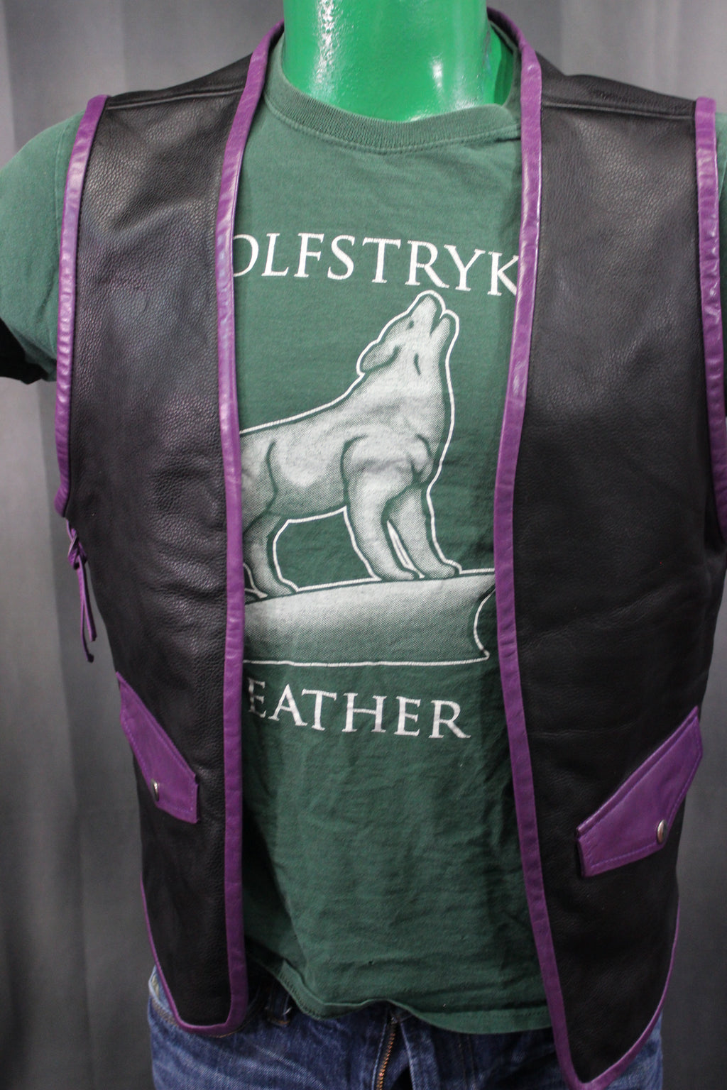OnF Leather Bar Vest - Black with Purple Highlights