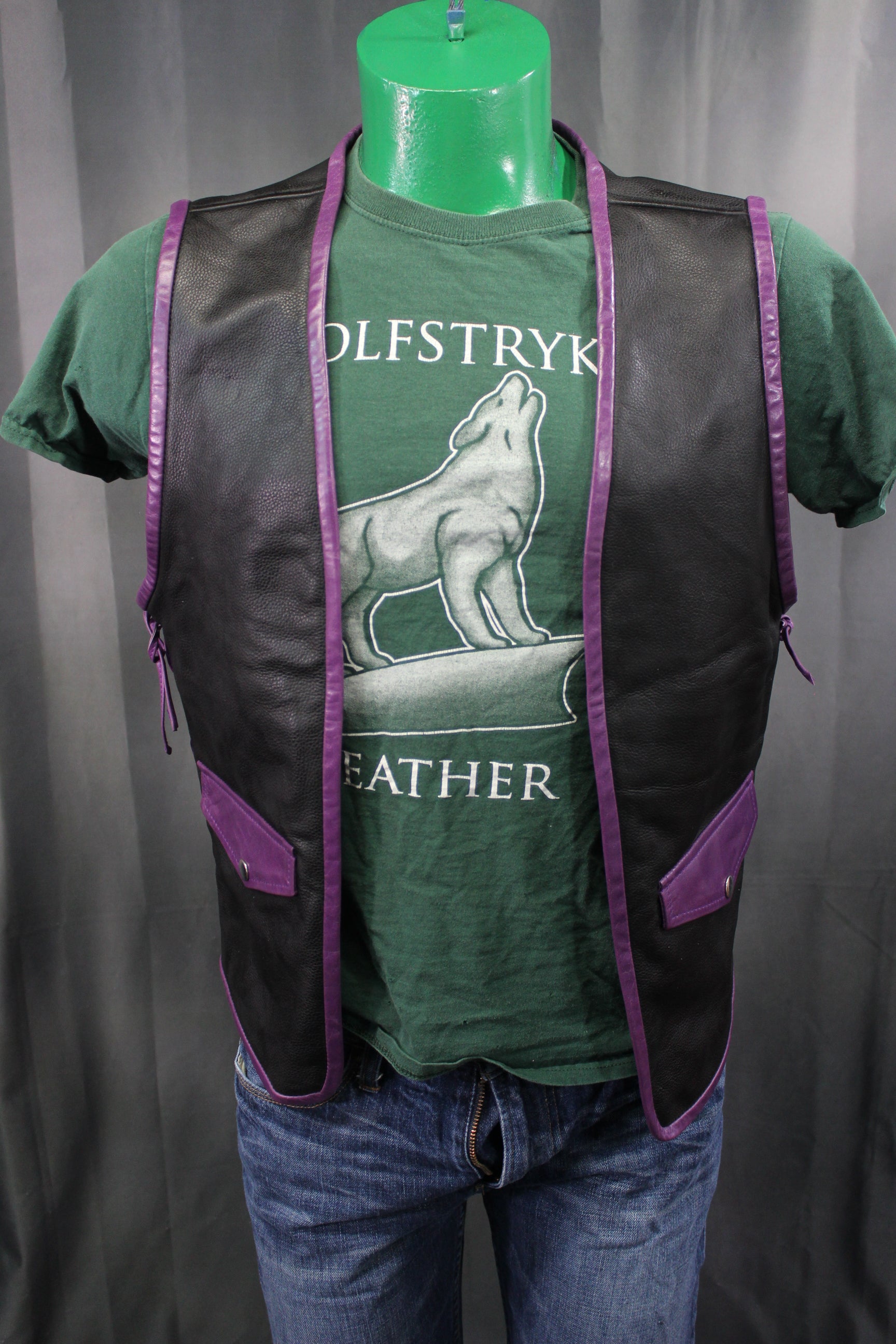 OnF Leather Bar Vest - Black with Purple Highlights