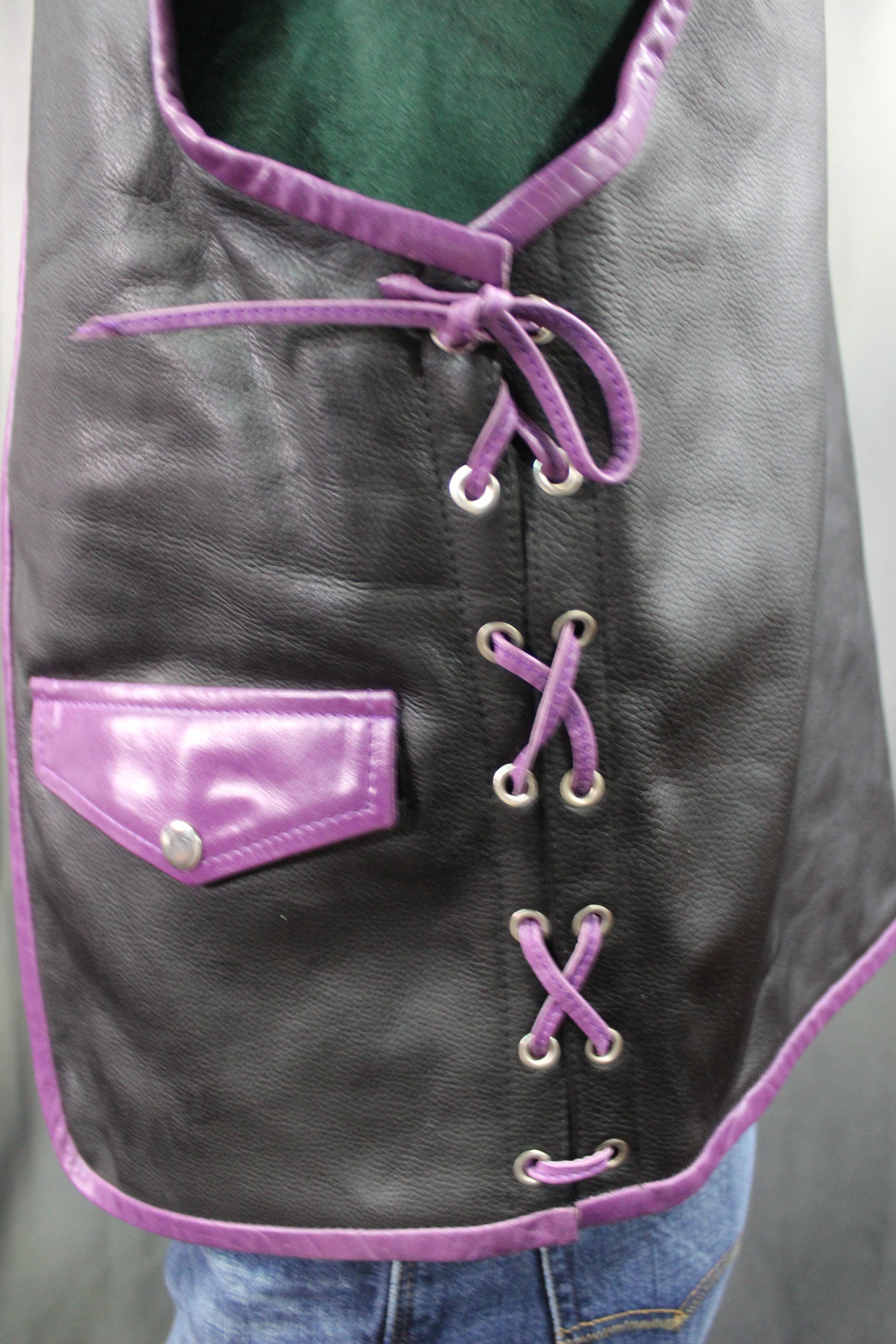 OnF Leather Bar Vest - Black with Purple Highlights