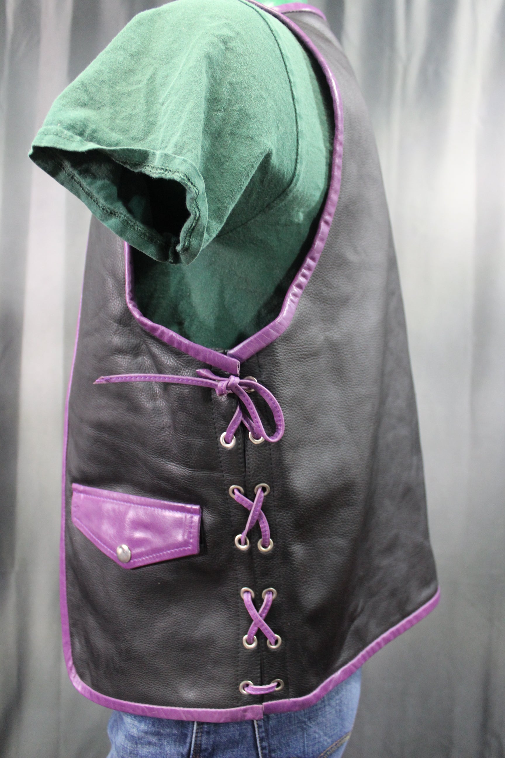OnF Leather Bar Vest - Black with Purple Highlights
