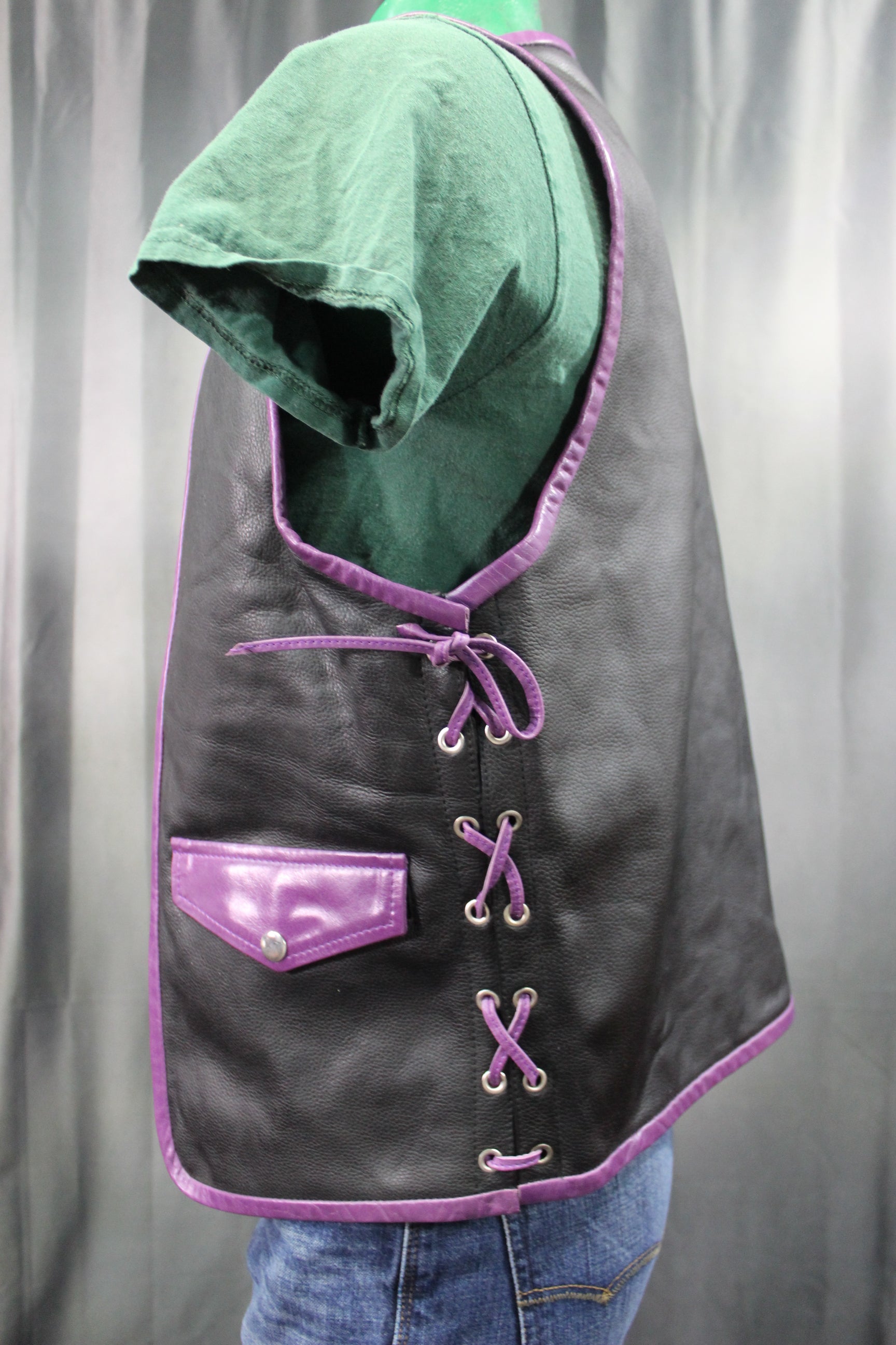 OnF Leather Bar Vest - Black with Purple Highlights