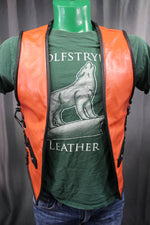 Gilet de bar en cuir OnF - Orange avec reflets noirs