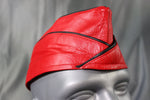 OnF Leather Garrison Cap in Red with Black Trim