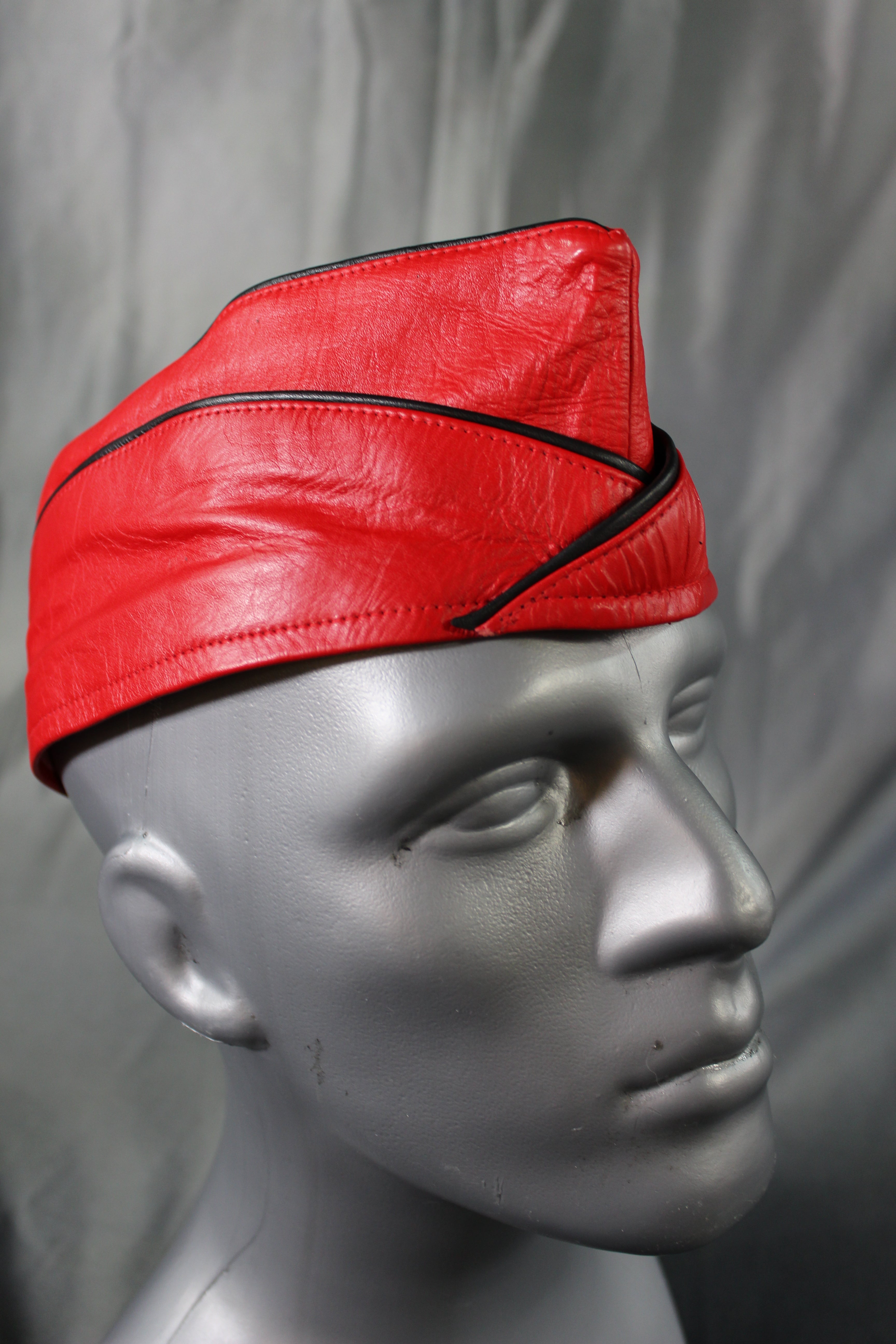 OnF Leather Garrison Cap in Red with Black Trim