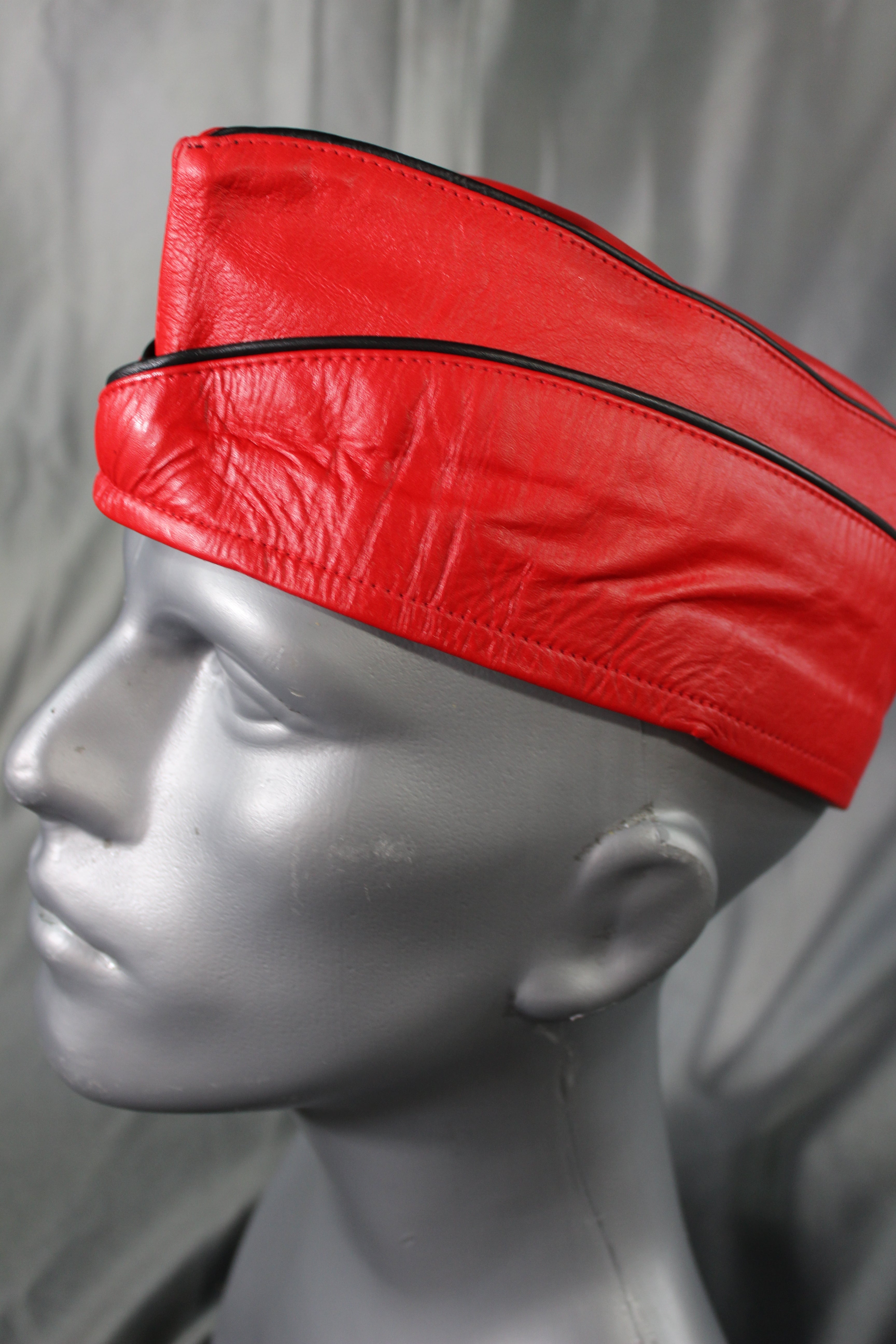 OnF Leather Garrison Cap in Red with Black Trim