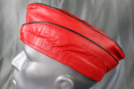 OnF Leather Garrison Cap in Red with Black Trim