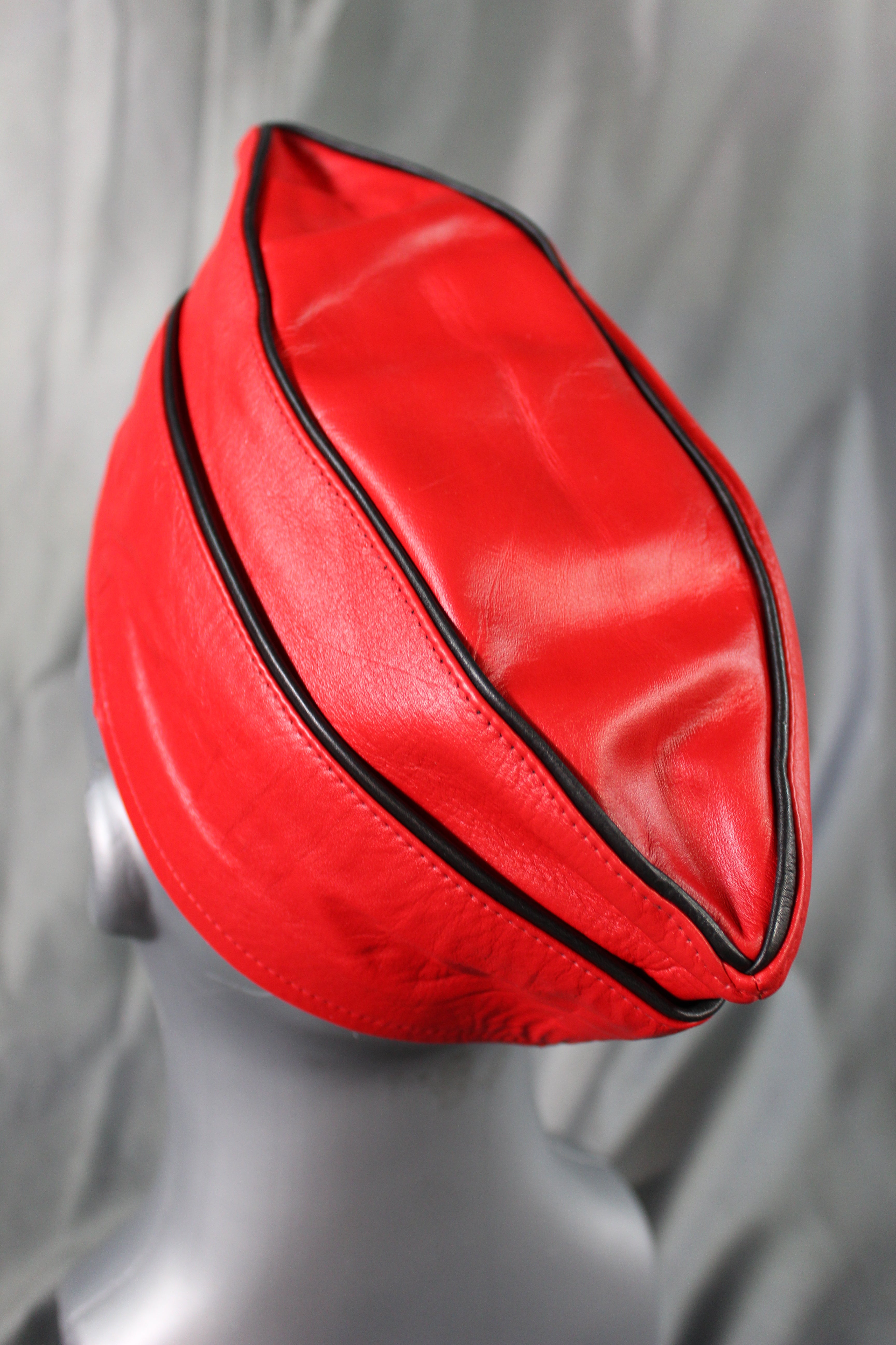 OnF Leather Garrison Cap in Red with Black Trim