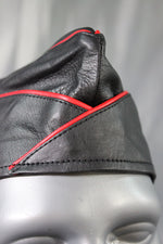 OnF Leather Garrison Cap in Black with Red Trim