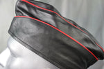 OnF Leather Garrison Cap in Black with Red Trim