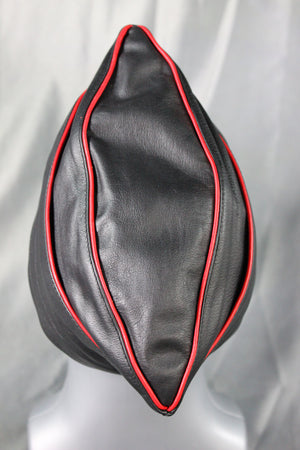 OnF Leather Garrison Cap in Black with Red Trim