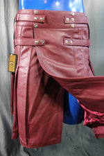 OnF Leather Kilt in Solid Burgundy